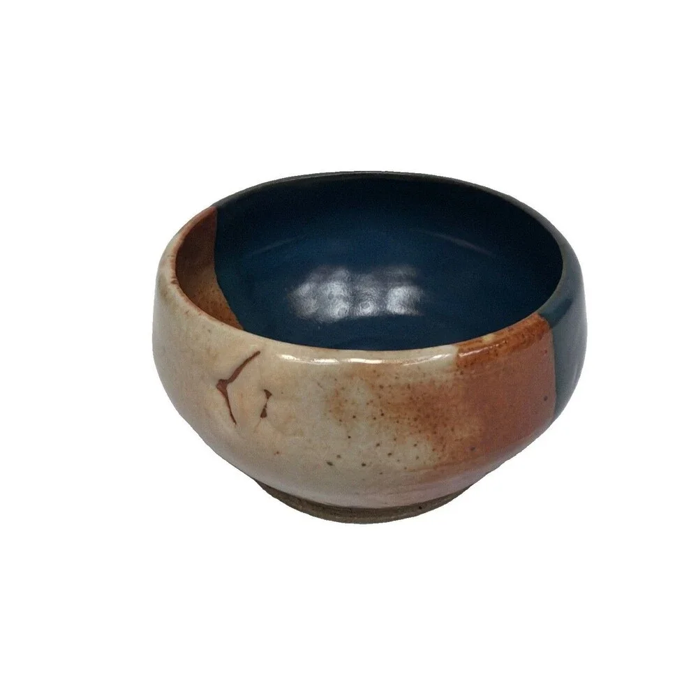 Art Pottery Handmade Ceramic Bowl Glazed Multi-Tone Earth Colors Boho 3” Tall